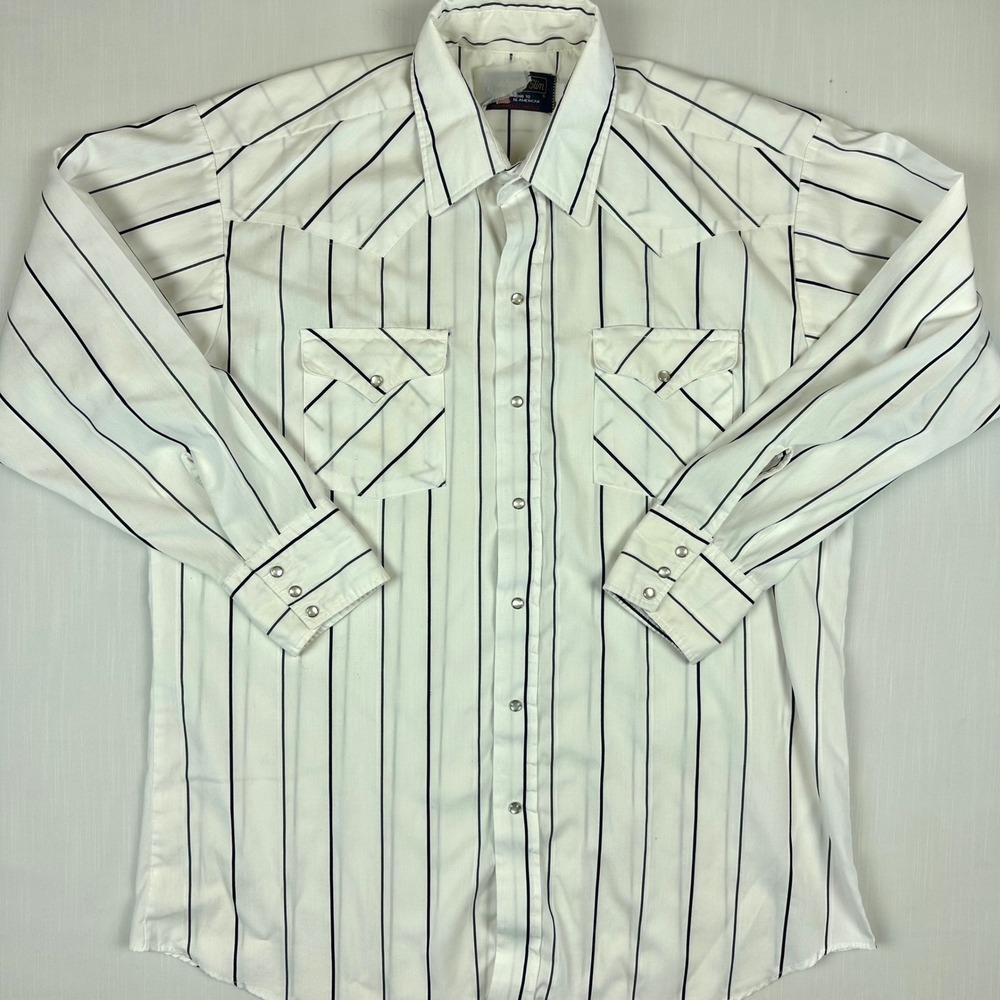 Panhandle Slim Mens Vintage Western Pearl Snap Striped Shirt White Black 17-33